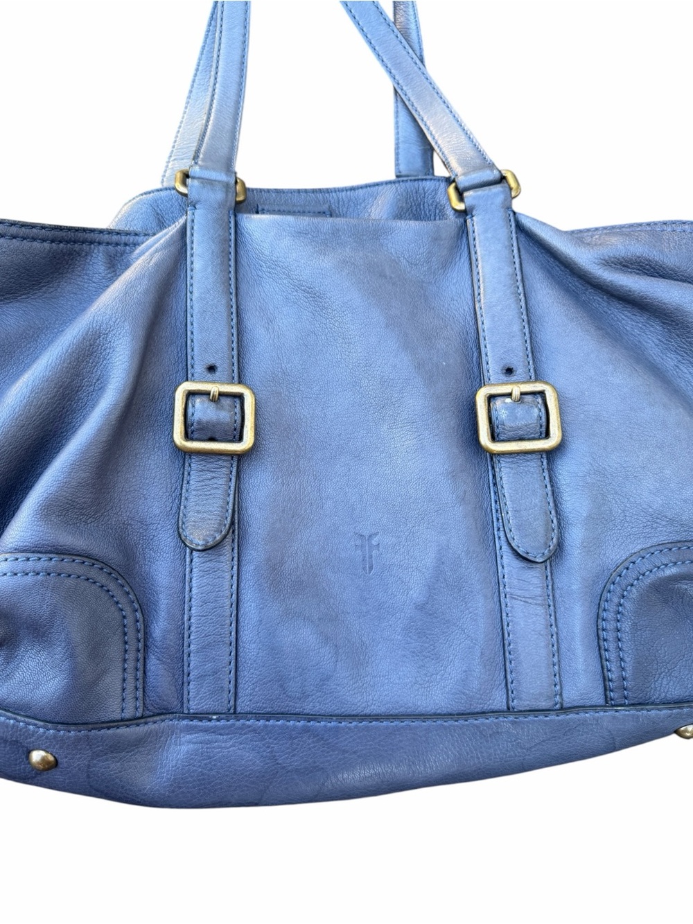 Frye Blue Leather Tote with Gold-Tone Hardware - Picture 3 of 11